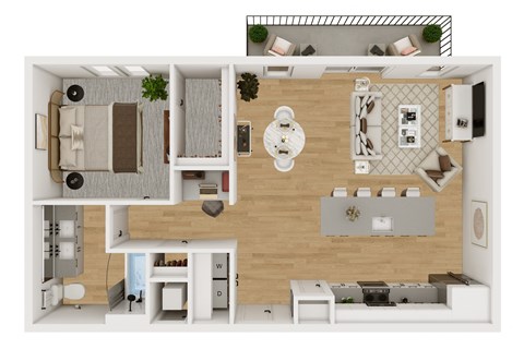Floor plan for 1 bed, 1 bath, 912 sqft